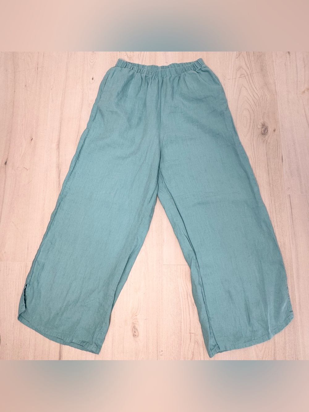 Flax Teal Wide-Leg Cropped 100% Linen Pants size XSP